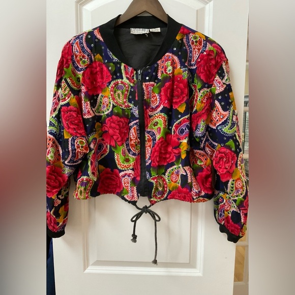 Vintage 1990’s Floral Cropped Bomber Jacket - Picture 3 of 5